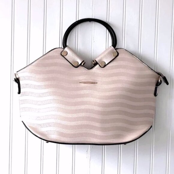 Pourquoi Pas Handbags - POURQUOI PAS PU Leather XL Soft Pink Metalic Black Metal Handles Shoulder Bag